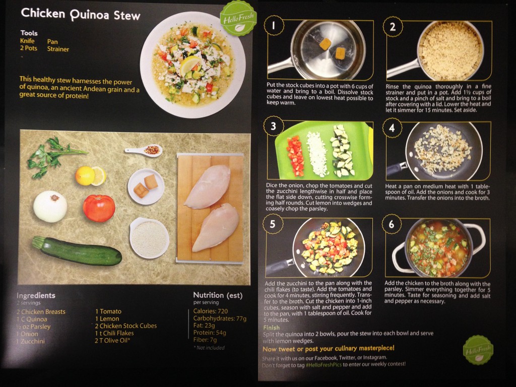collage of hello fresh chicken quinoa stew recipe card