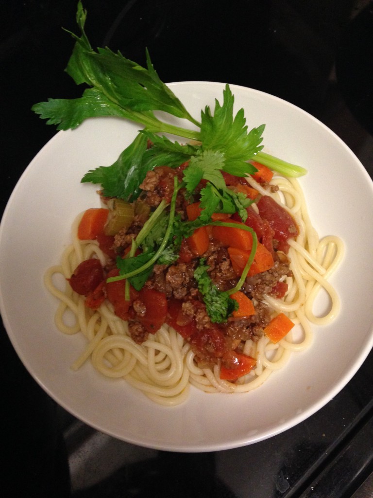 hello fresh classic beef bolognese with spaghetti dish finished product