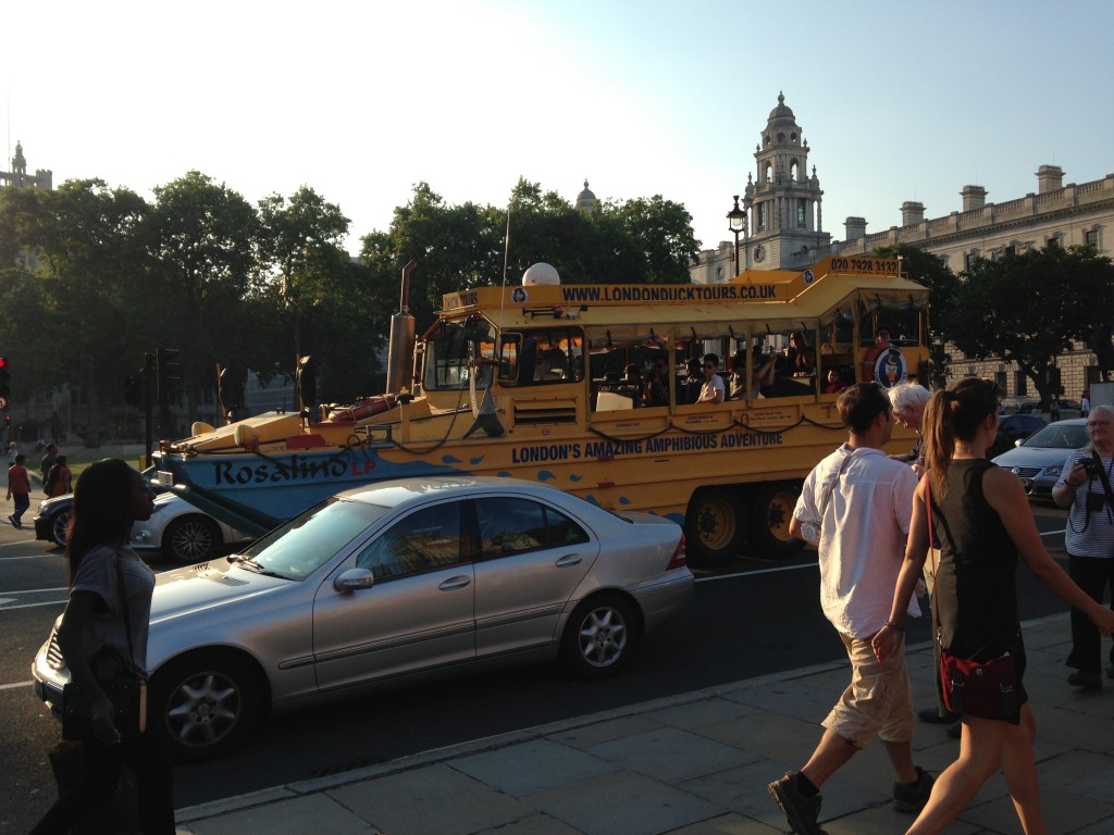 boat-shaped tour bus of london