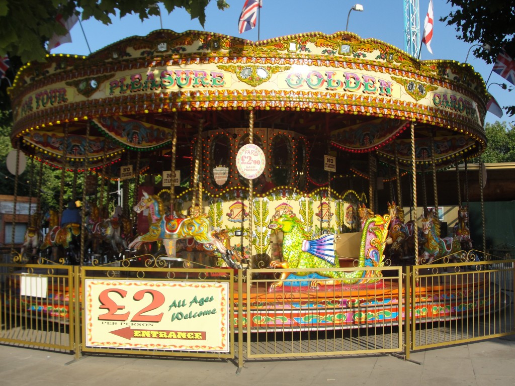 brightly-colored merry-go-round in london