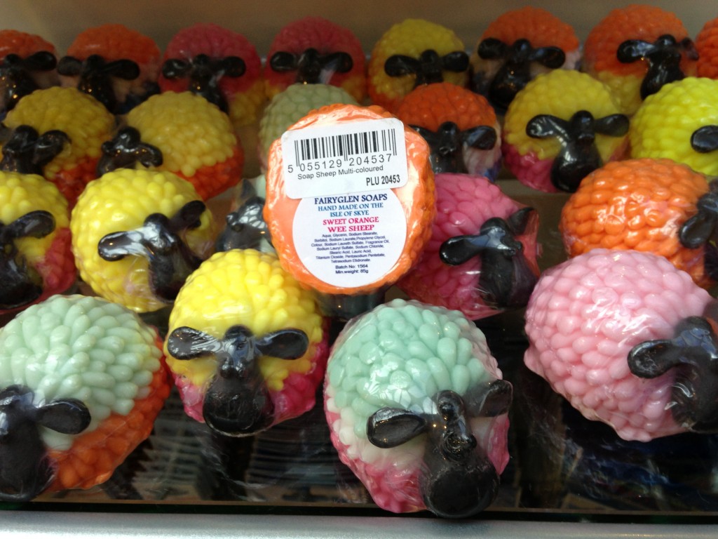 adorable brightly-colored sheep-shaped soap sold at edinburgh castle gift shop