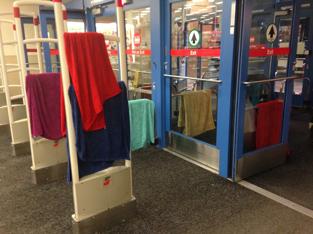 colorful bunch of towels hanging out to dry in target store