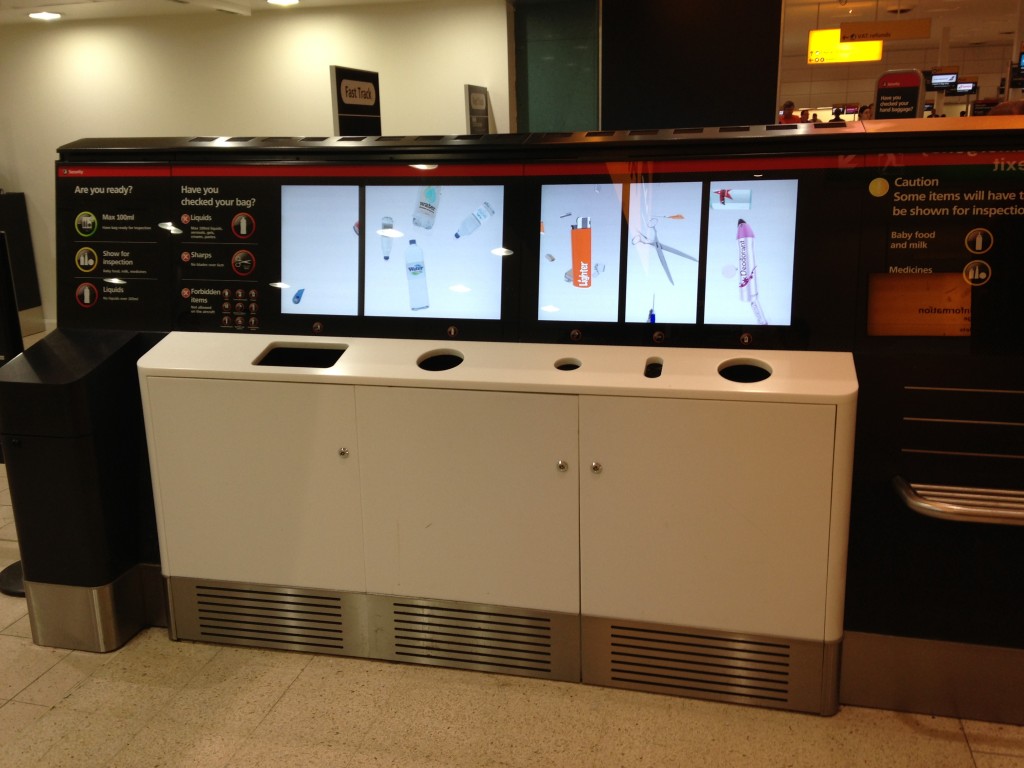electronic collection station for bottles, sharp objects, and other banned goods at london heathrow airport