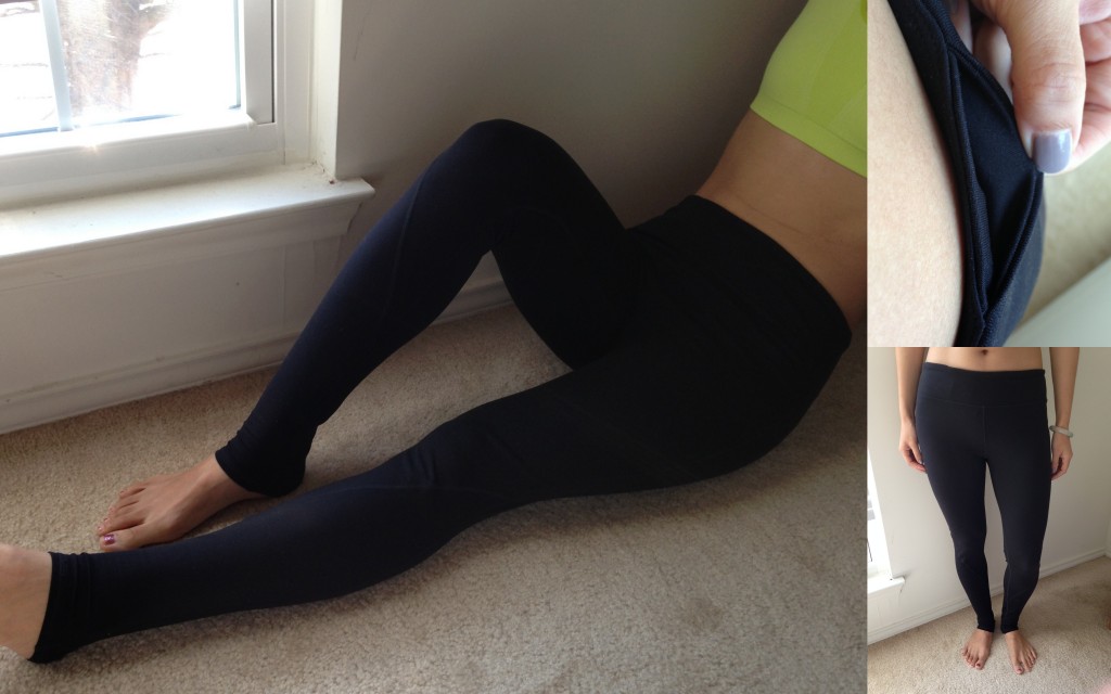 collage of front, length, and hidden pocket of fabletics asaro legging in black