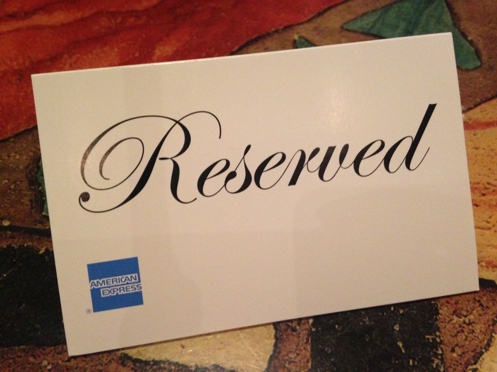 carrabbas reserved sign with american express branding