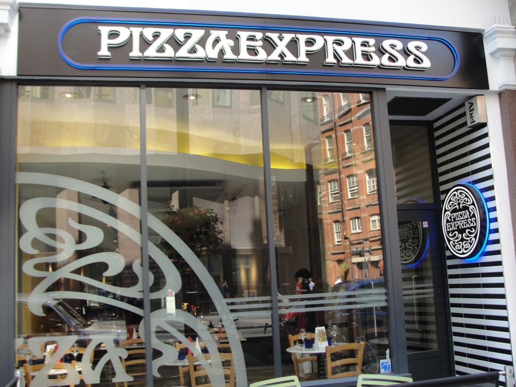 front of pizza express restaurant in london