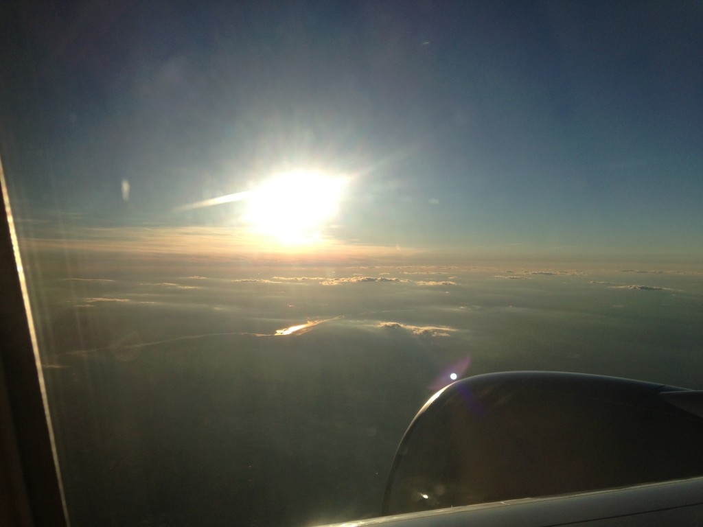 bright glare of sun from window of airplane
