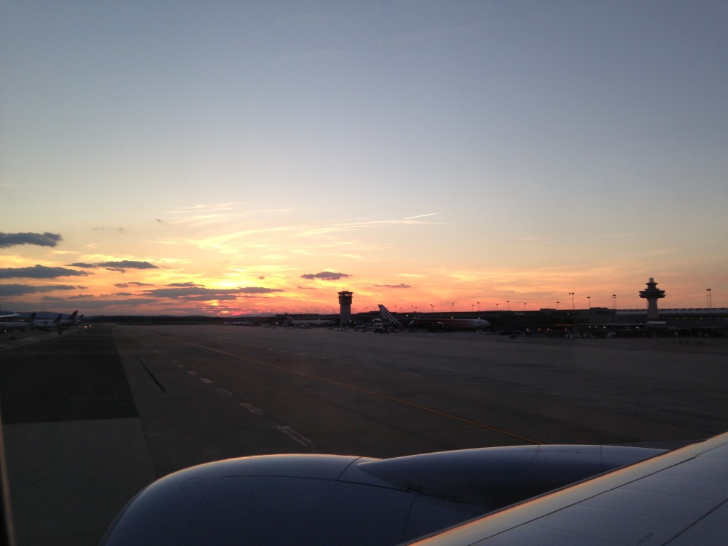 sunset from airplane at washington dulles iad airport