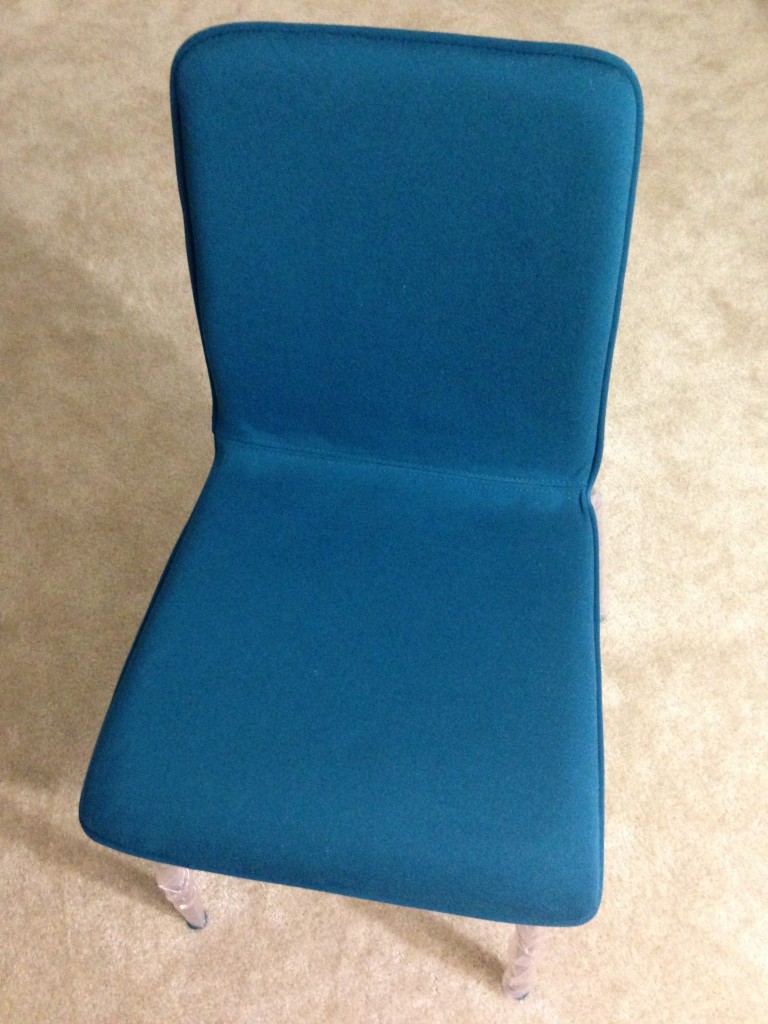 blue felt accent chair