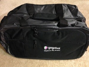 gogobot branded large duffel bag with tons of pockets