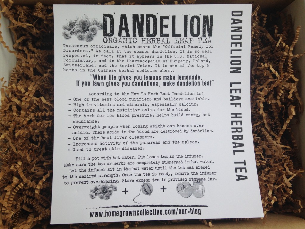 the homegrown collective january 2014 project dandelion leaf herbal tea info card