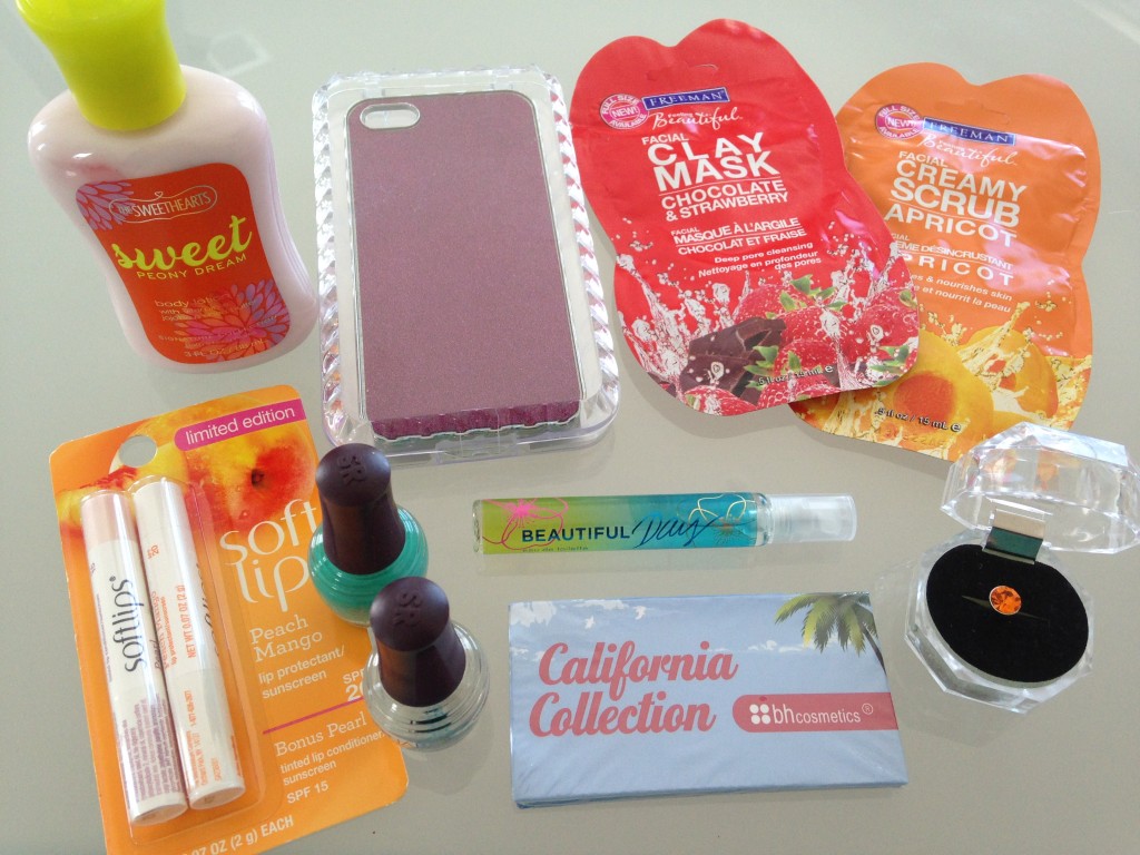 little fat notebook giveaway prize pack with lotion, lip balm, nail polish, iphone case, perfume, eye shadow, clay mask, scrub, and dust plug