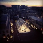 reston town center ice rink and sunset view from office in tower
