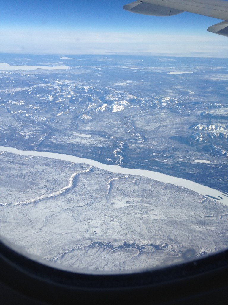 view over arctic landscape from plane window