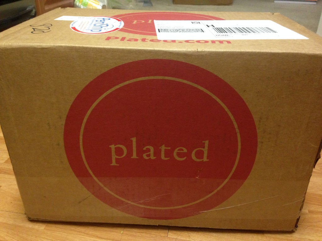 plated cardboard box with large red circle logo