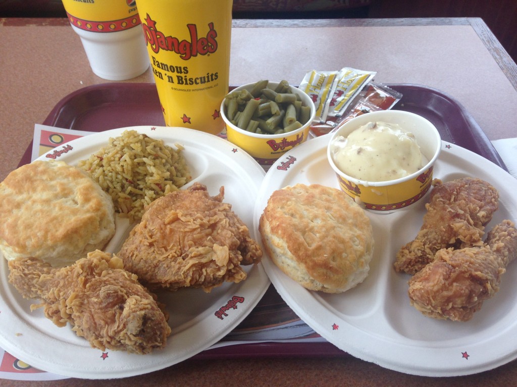 two 2-piece meals of fried chicken with sides at bojangles