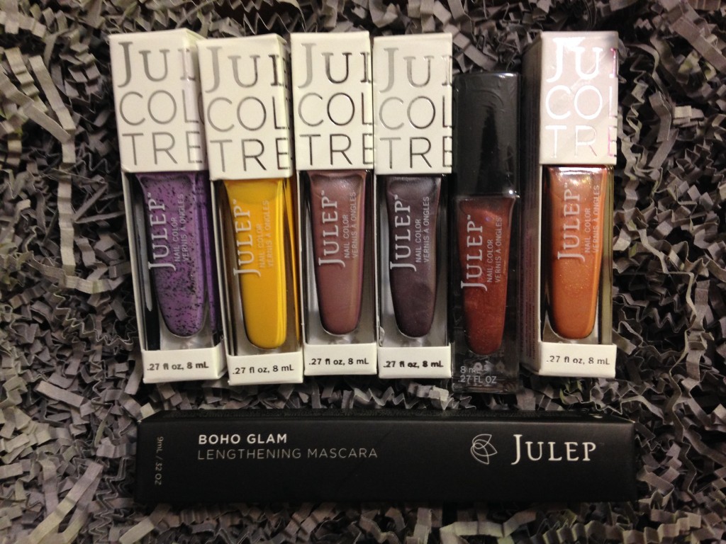 julep speckled for spring mystery box contents including lengthening mascara and polishes in kimberly, catrina, lois, farrah, dakota, and karen