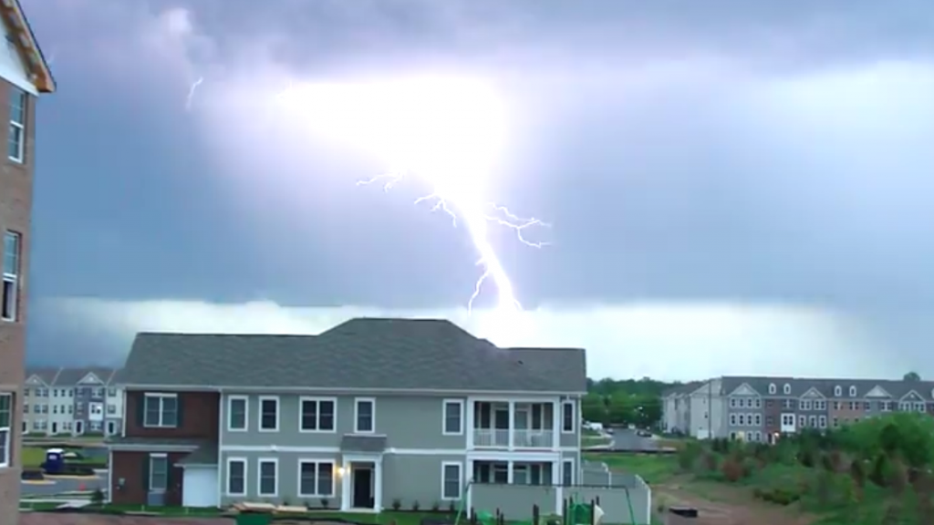 giant glob of lightning flashing from thunder clouds