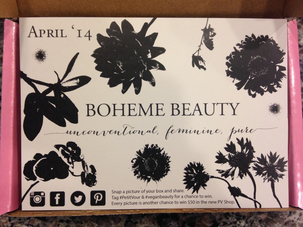 petit vour april 2014 box info card with boheme beauty theme