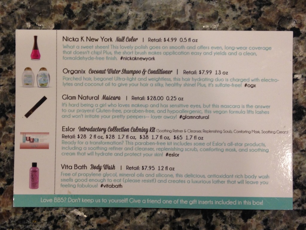 beauty box 5 june 2014 information card