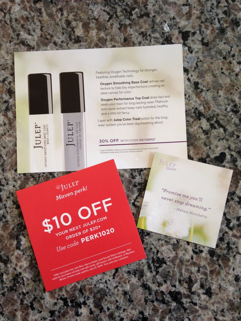 julep oxygen technology info card, discount offer card, and quote card