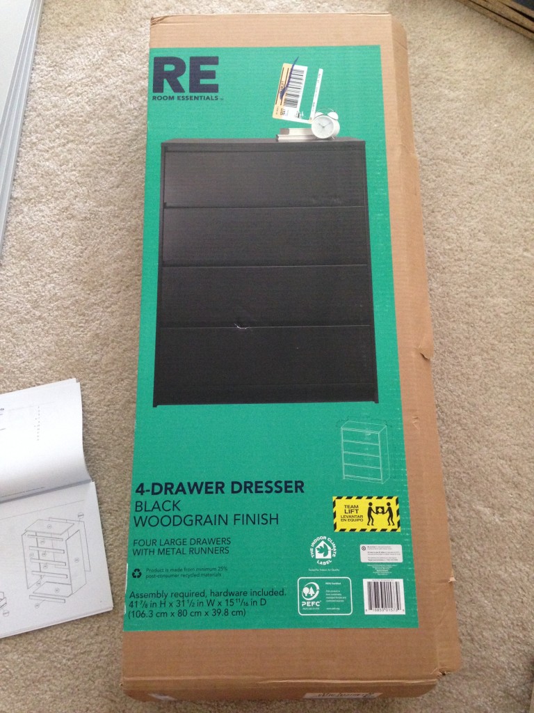 box for room essentials black 4-drawer dresser from target