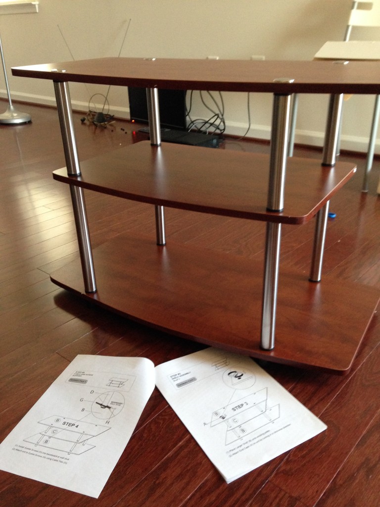instructions for building tv stand and nearly finished product