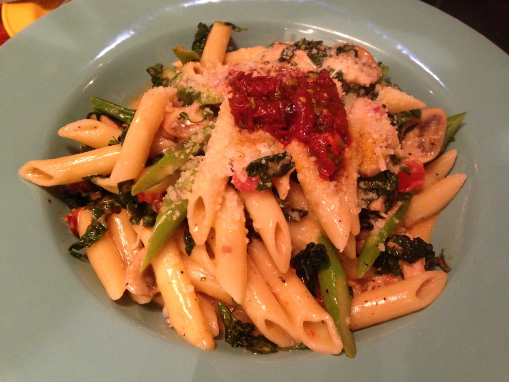 penne primavera with chicken at coastal flats
