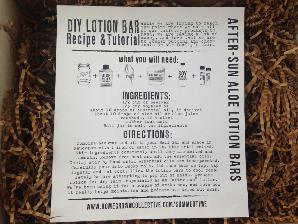 the homegrown collective june 2014 project after-sun aloe lotion bars info card