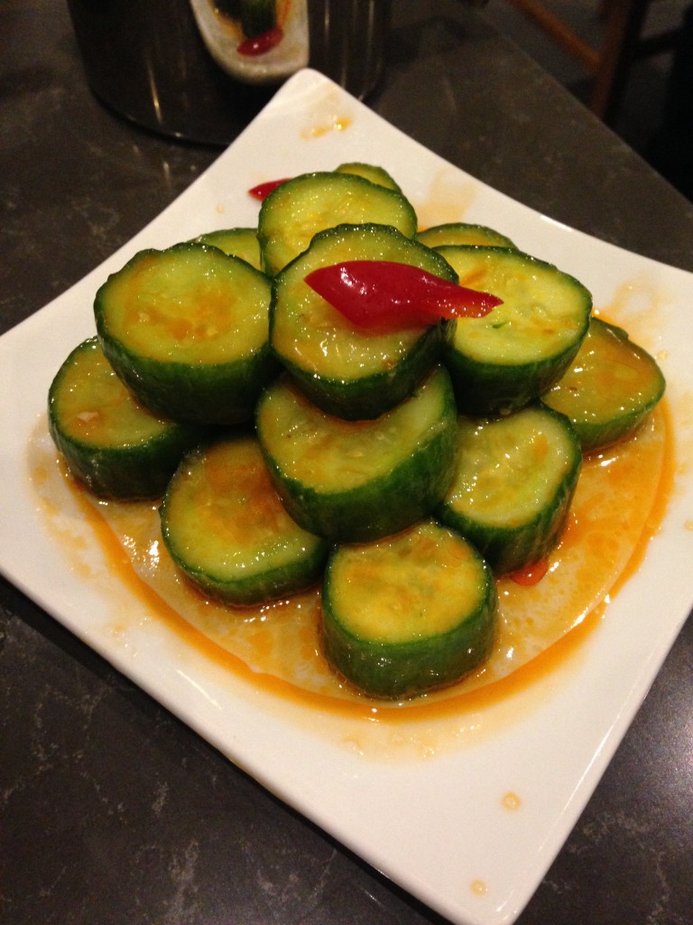 cucumber appetizer with spicy oil vinagrette at din tai fung