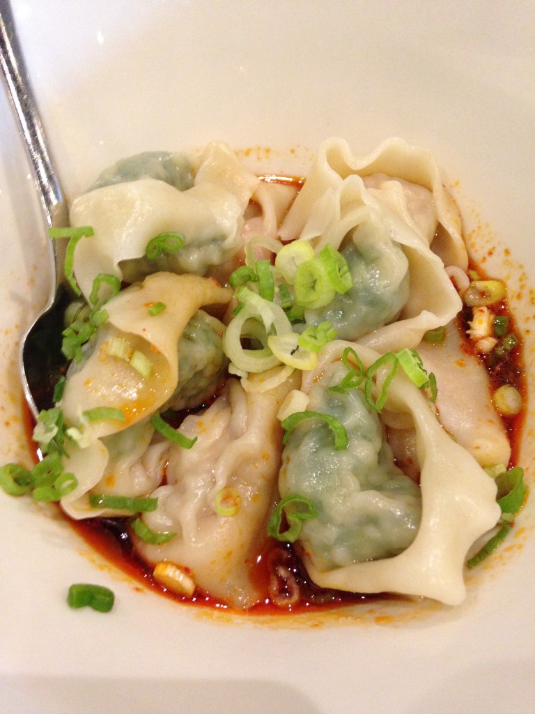 vegetable and pork wontons in spicy sauce at din tai fung