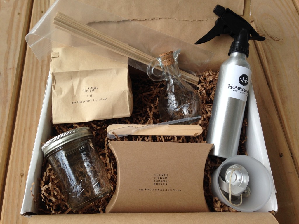 contents of the homegrown collective july 2014 box with diy summer essential home detox theme