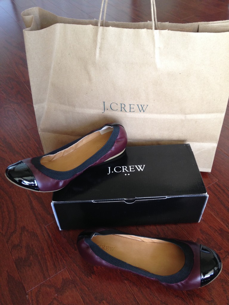 j.crew marley ballet flats in cabernet and black