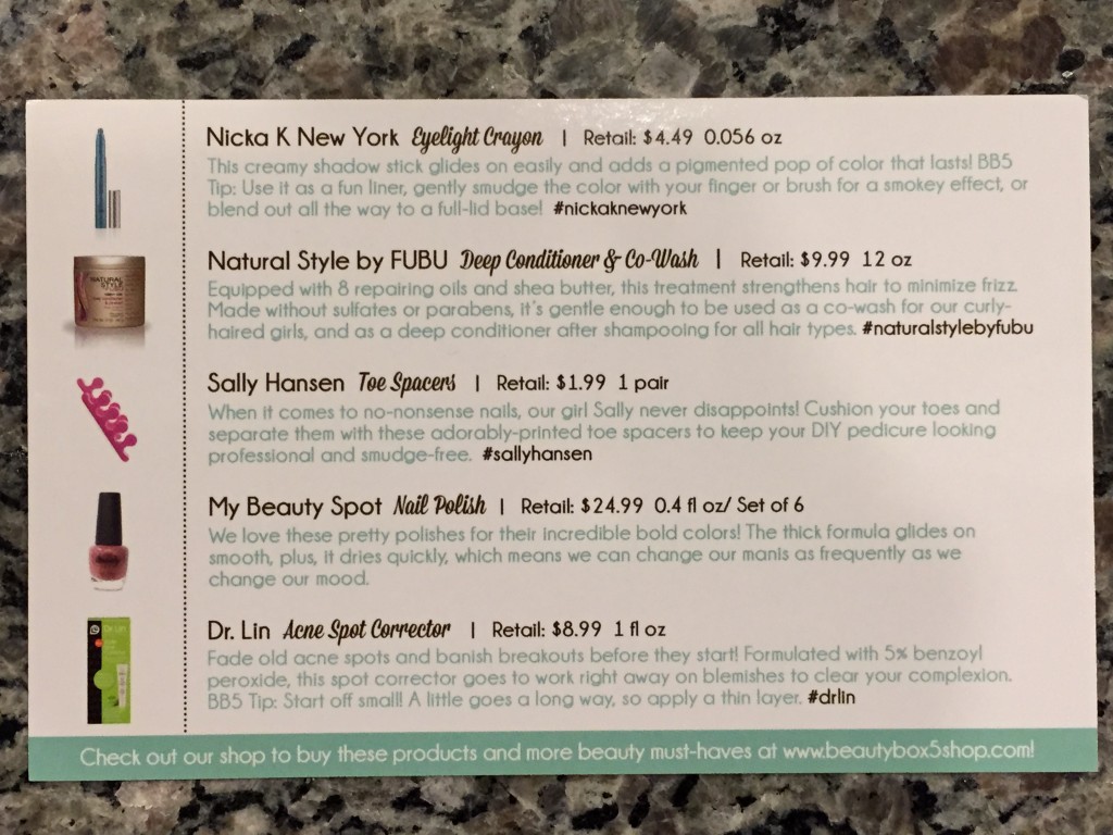 beauty box 5 september 2014 information card