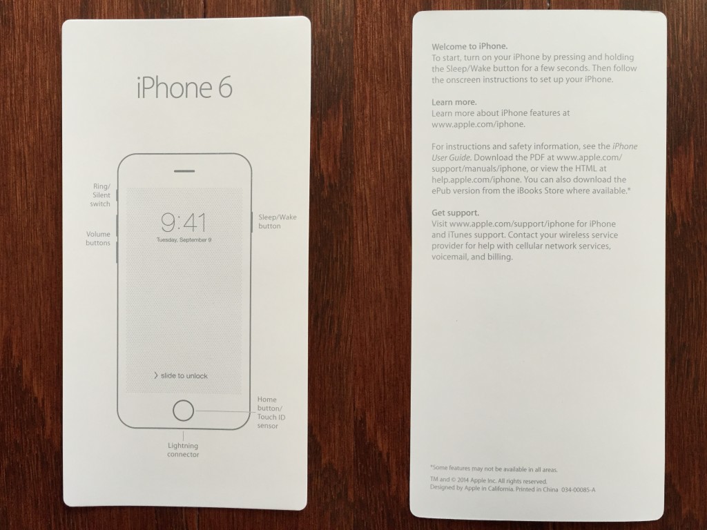 collage of front and back of iphone 6 info card with basic instructions