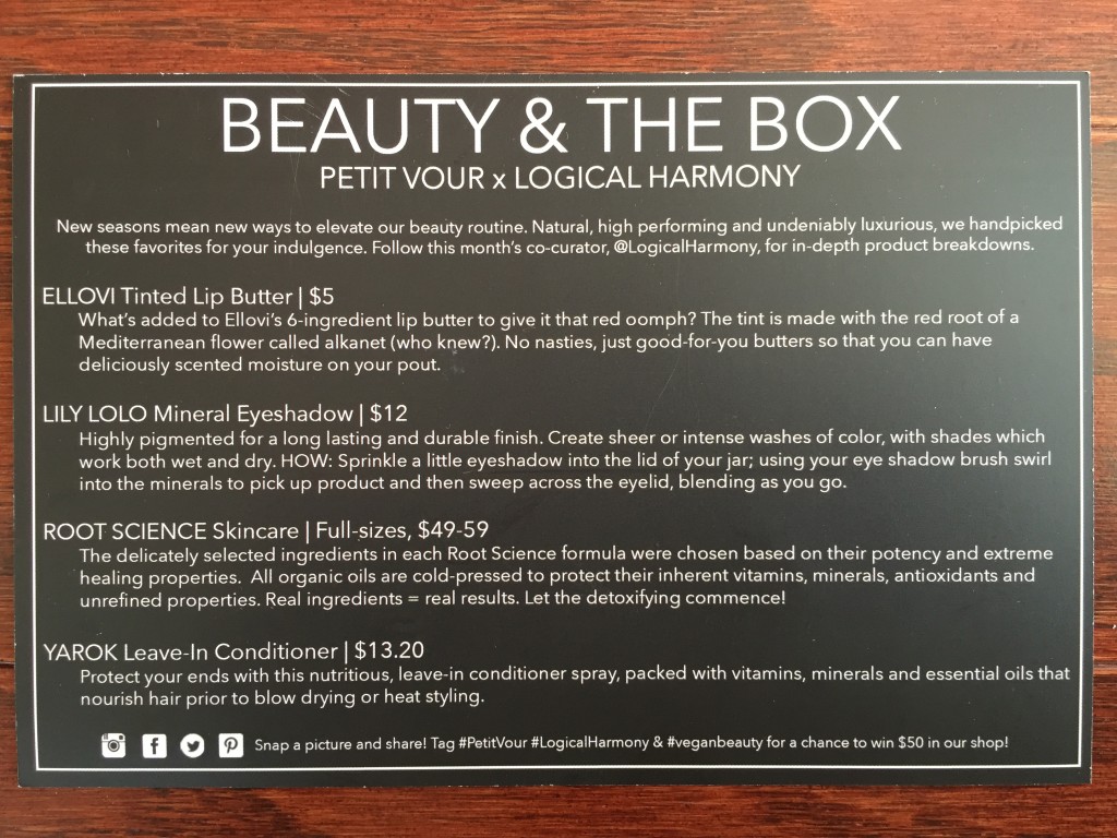 petit vour september 2014 box info card with item details