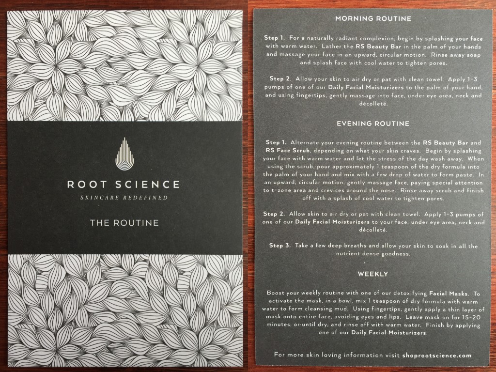 collage of front and back of root science products info card