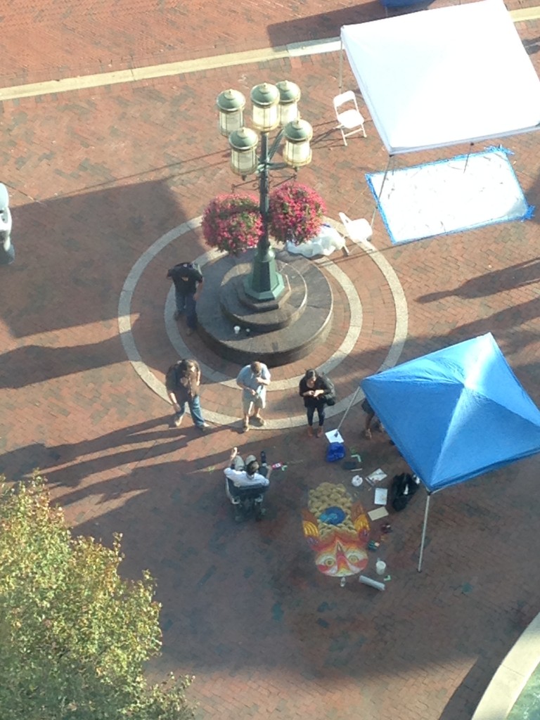 aerial view of chalkf art drawing of owl for chalkfest reston