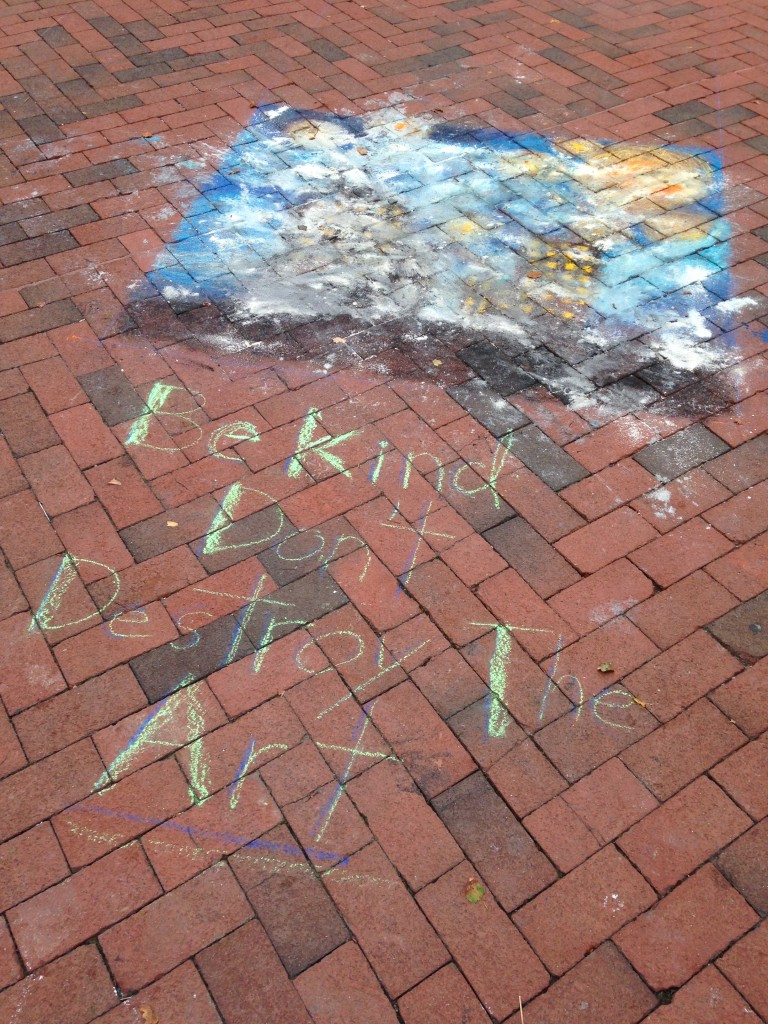 chalkfest reston chalk art drawing of starry night trampled over rudely by inconsiderate people
