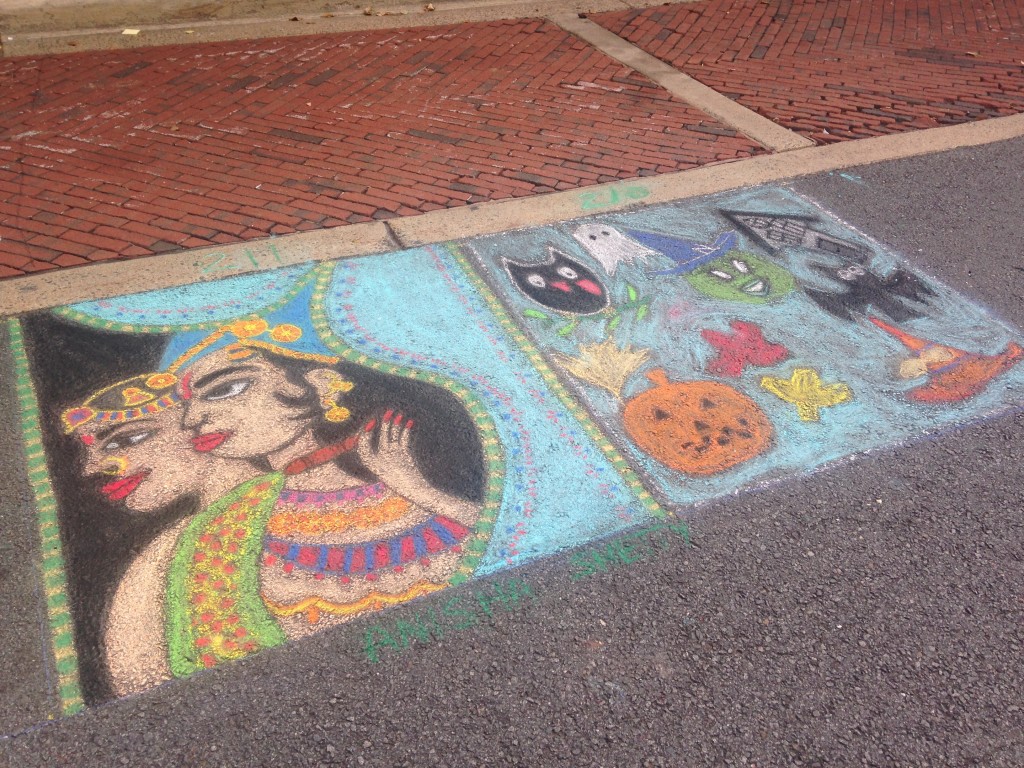 chalkfest reston chalk art drawing of festive cultural people and halloween items