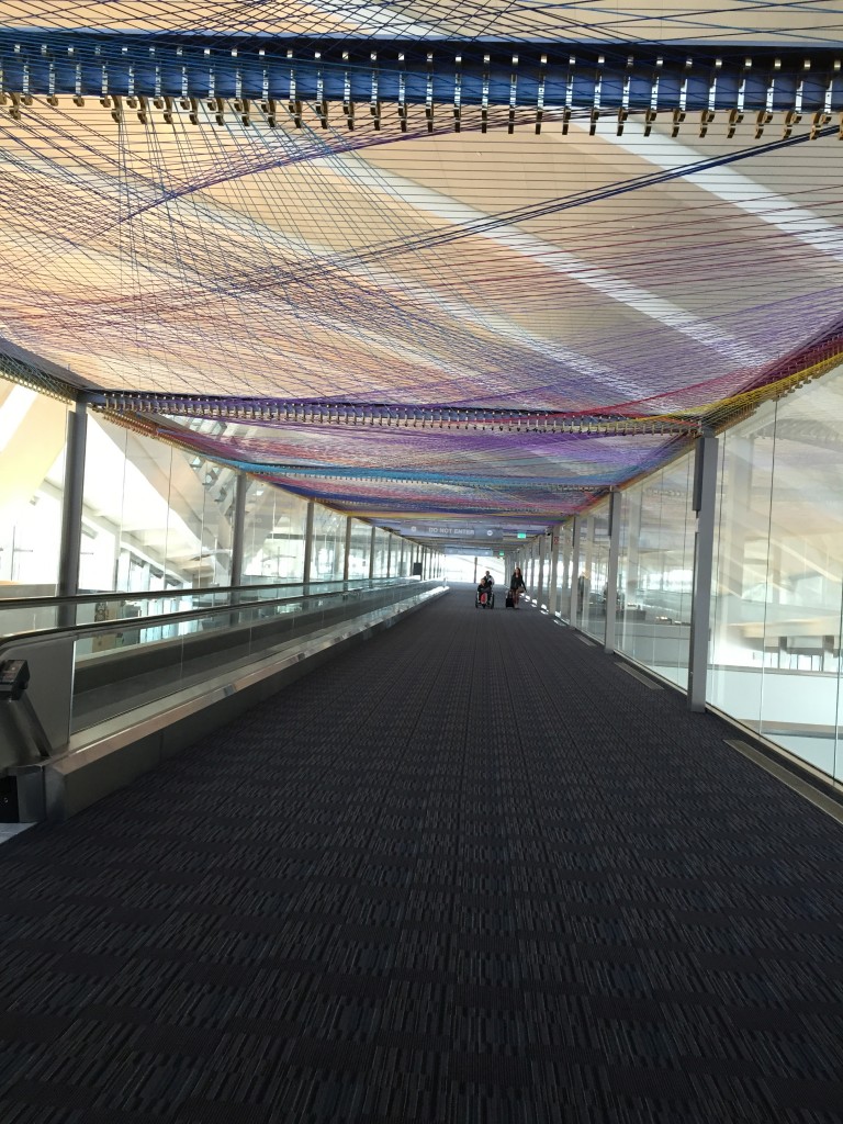 hallway in tom bradley international termina with colorful bands