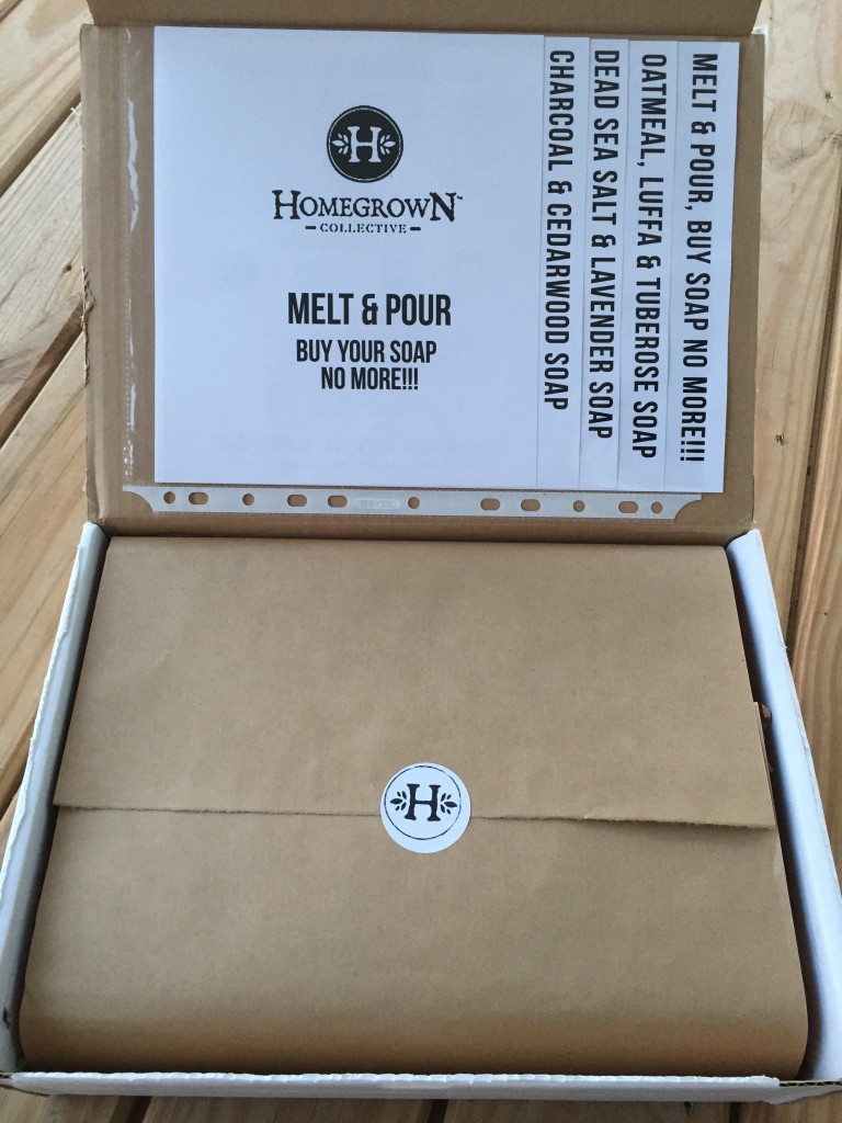 inside of melt & pour homegrown collective box with the info sheets on the inner lid
