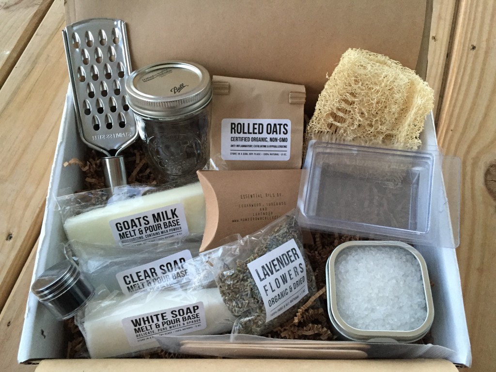 contents of the homegrown collective september 2014 box with melt & pour theme