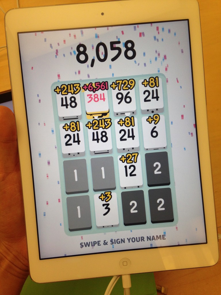 high score of 8058 in game of threes on ipad