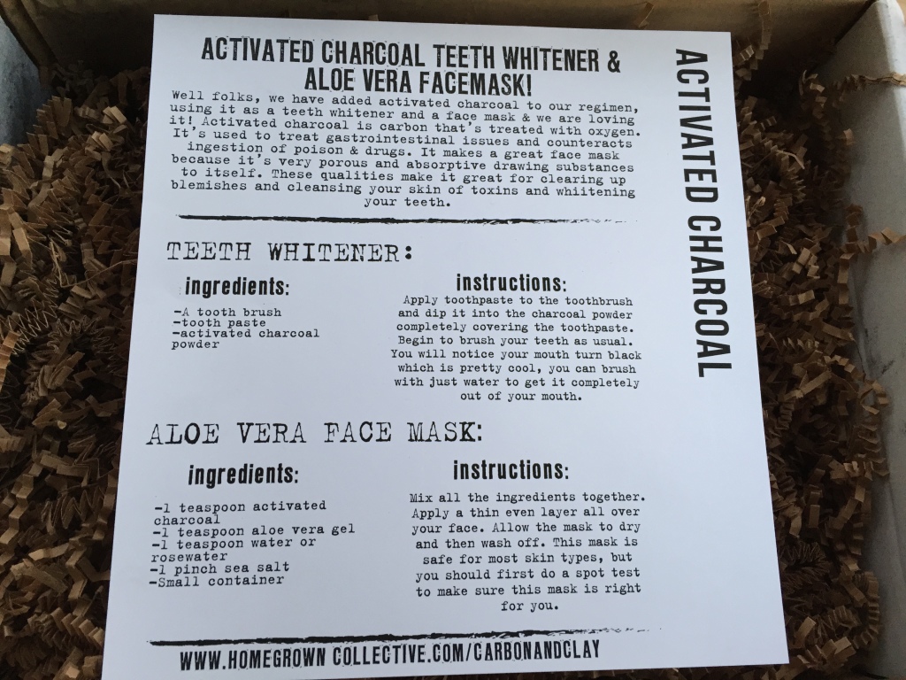 the homegrown collective october 2014 project activated charcoal info card
