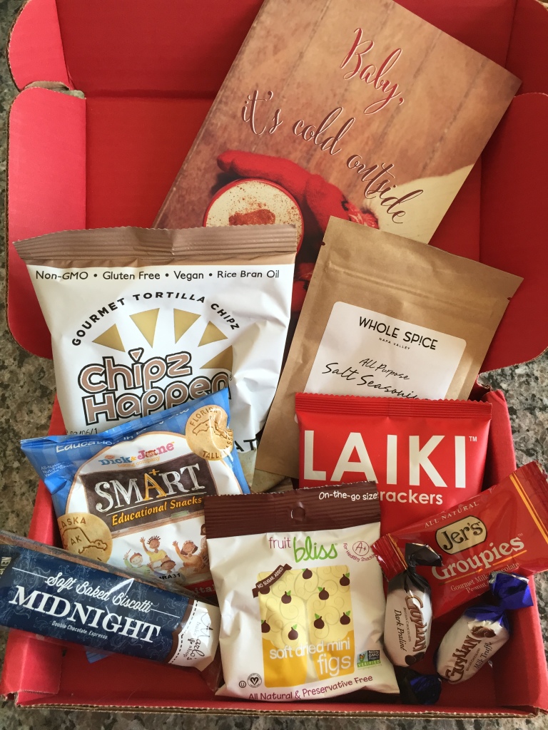 contents of november 2014 love with food box including nine snacks