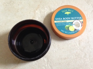 empty tree hut shea body butter in coconut lime container