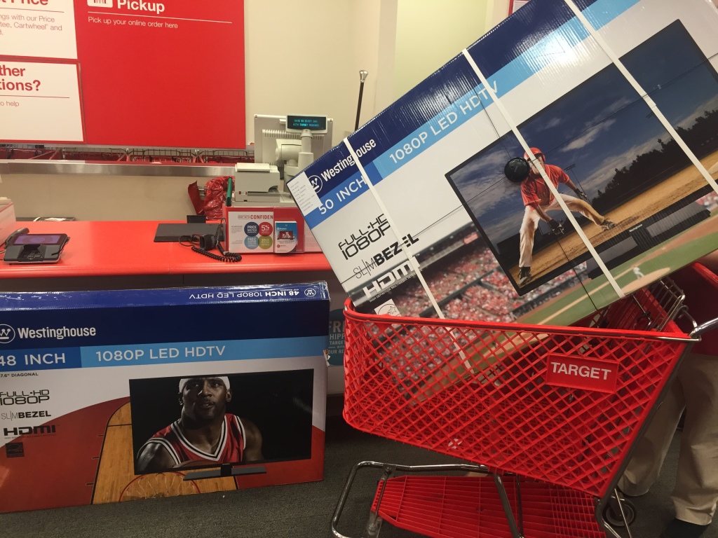 westinghouse 48 inch tv being exchanged for in-stock 50 inch at target