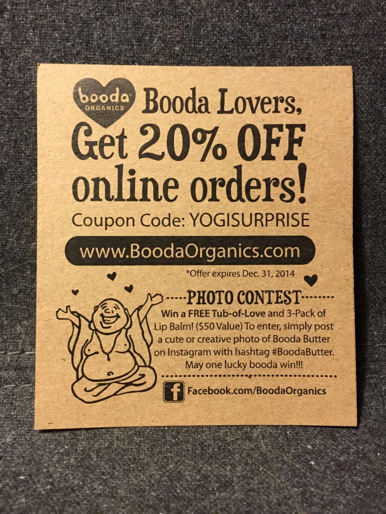 booda butter offer card in yogi surprise box with 20% off orders code