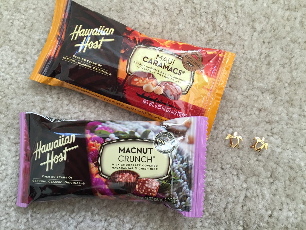 hawaiian host macadamia chocolates from costco and gold sea turtle earrings from hilo hattie
